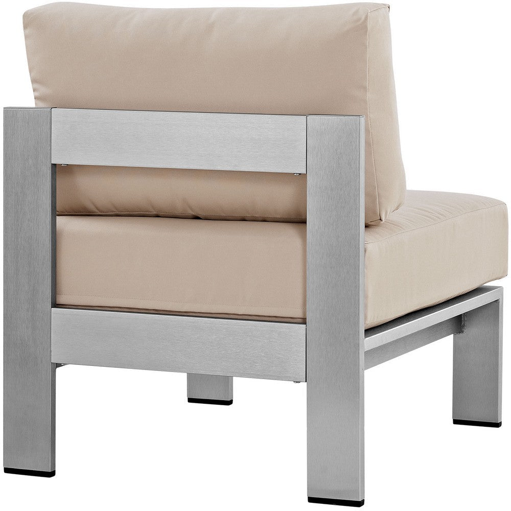 Silver Beige Shore Armless Outdoor Patio Aluminum Chair - No Shipping Charges MDY-EEI-2263-SLV-BEI