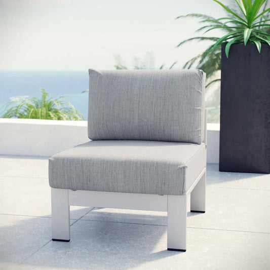 Modway Shore Aluminum Outdoor Patio Armless Chair in Silver Gray