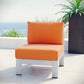 Modway Shore Aluminum Outdoor Patio Armless Chair in Silver Orange