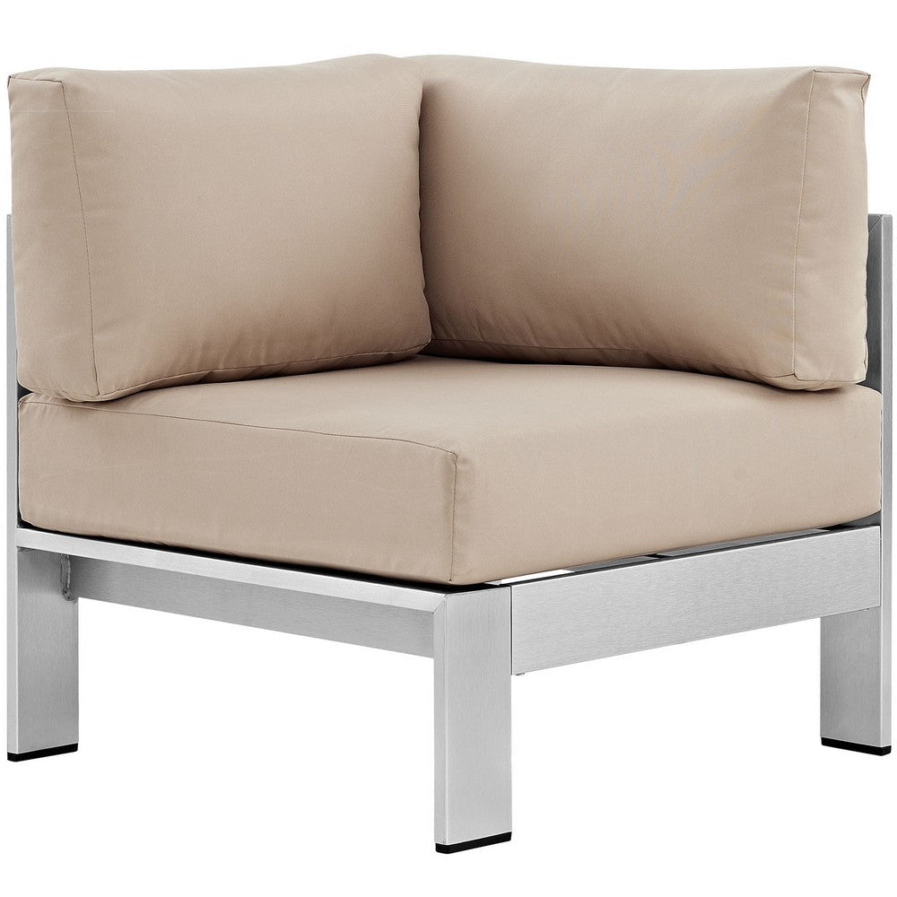 Silver Beige Shore Outdoor Patio Aluminum Corner Sofa - No Shipping Charges MDY-EEI-2264-SLV-BEI