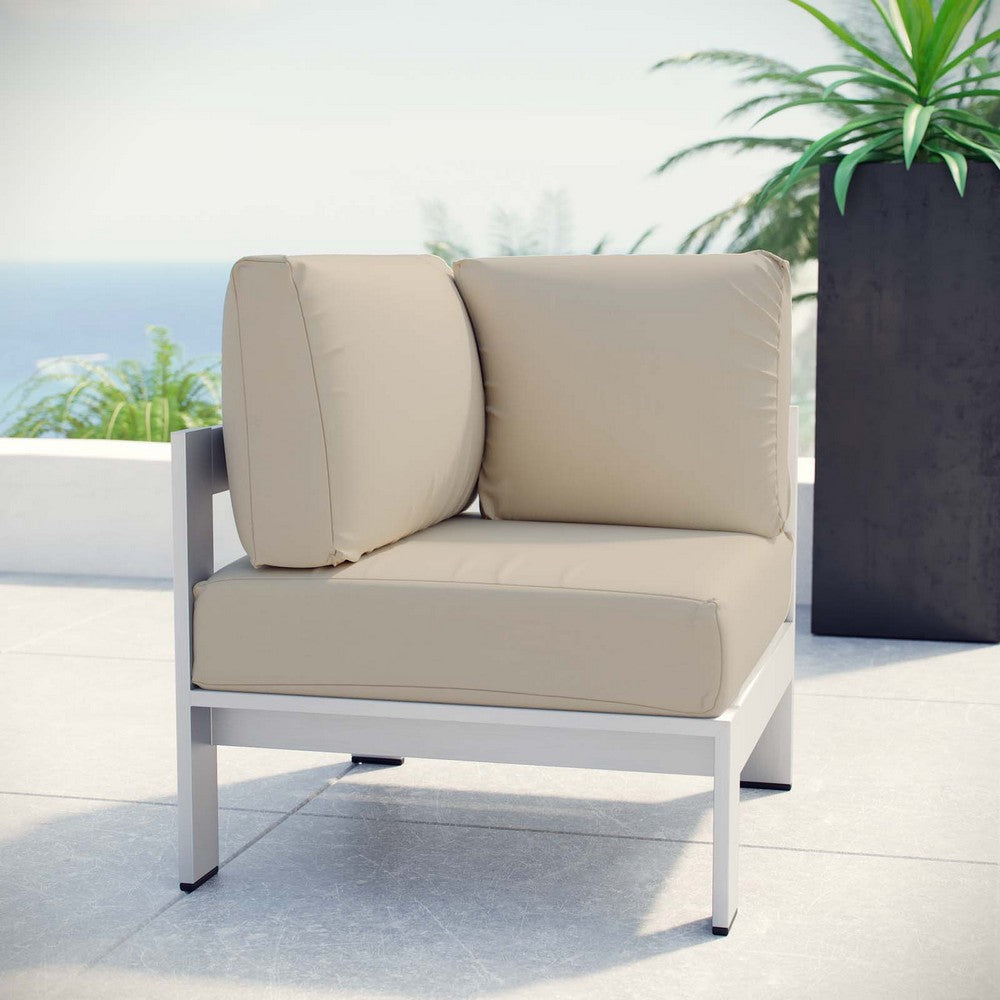 Modway Shore Aluminum Outdoor Patio Corner Chair in Silver Beige