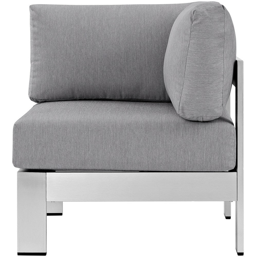 Modway Shore Aluminum Outdoor Patio Corner Chair in Silver Gray MDY-EEI-2264-SLV-GRY