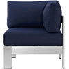 Modway Shore Aluminum Outdoor Patio Corner Chair in Silver Navy MDY-EEI-2264-SLV-NAV