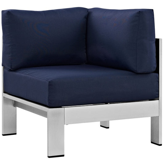 Modway Shore Aluminum Outdoor Patio Corner Chair in Silver Navy