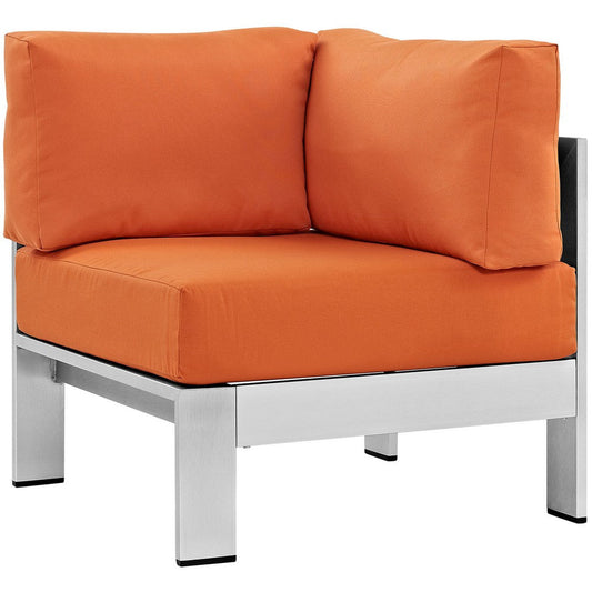 Modway Shore Aluminum Outdoor Patio Corner Chair in Silver Orange