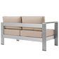 Silver Beige Shore Left-Arm Loveseat Outdoor Patio Aluminum Loveseat - No Shipping Charges MDY-EEI-2265-SLV-BEI