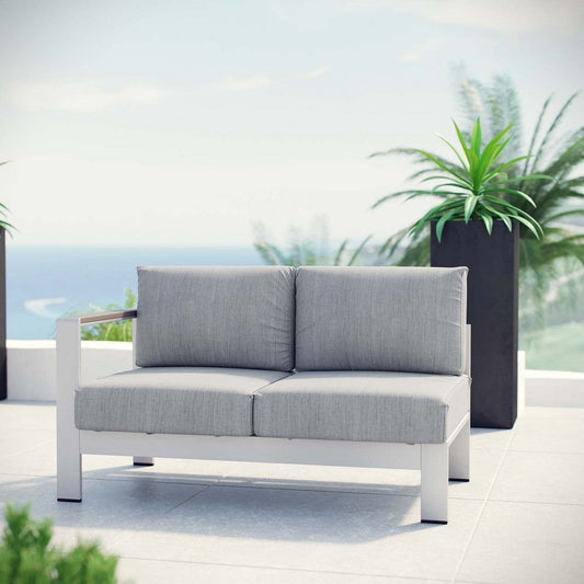 Modway Shore Aluminum Outdoor Patio Left Arm Loveseat in Silver Gray