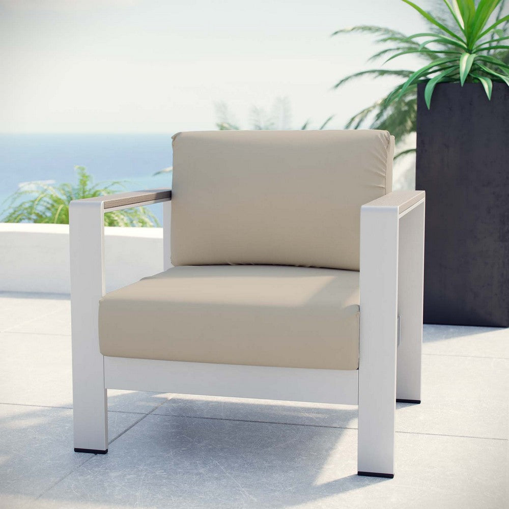 Modway Shore Aluminum Outdoor Patio Armchair in Silver Beige