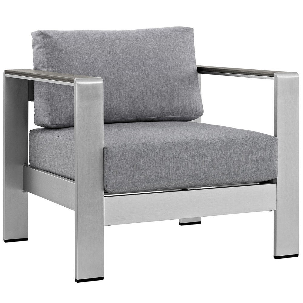 Silver Gray Shore Outdoor Patio Aluminum Armchair - No Shipping Charges