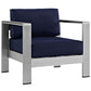 Silver Navy Shore Outdoor Patio Aluminum Armchair - No Shipping Charges