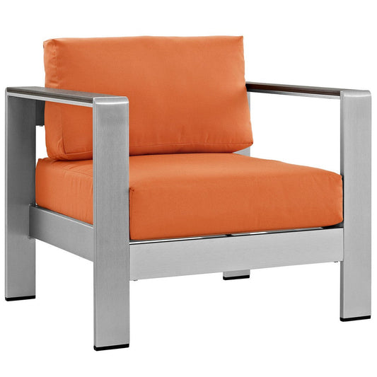 Modway Shore Aluminum Outdoor Patio Armchair in Silver Orange