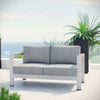 Modway Shore Aluminum Outdoor Patio Loveseat in Silver Gray