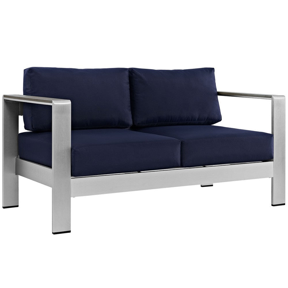 Silver Navy Shore Outdoor Patio Aluminum Loveseat - No Shipping Charges