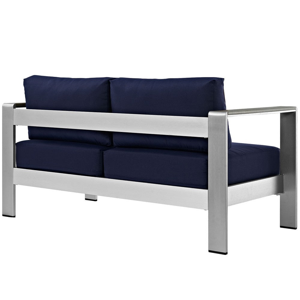 Silver Navy Shore Outdoor Patio Aluminum Loveseat - No Shipping Charges MDY-EEI-2267-SLV-NAV