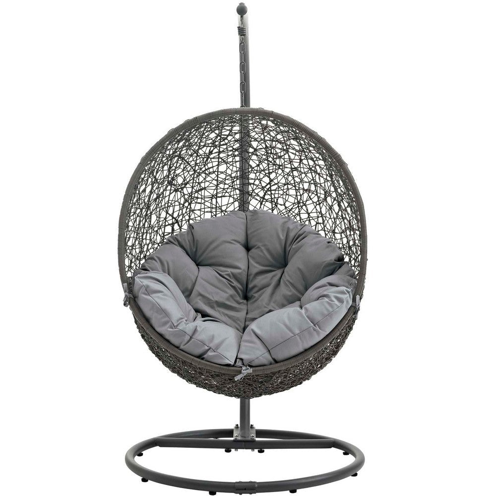 Modway Hide Wicker Rattan Outdoor Patio Porch Lounge Egg Swing Chair Set with Stand in Gray MDY-EEI-2273-GRY-GRY