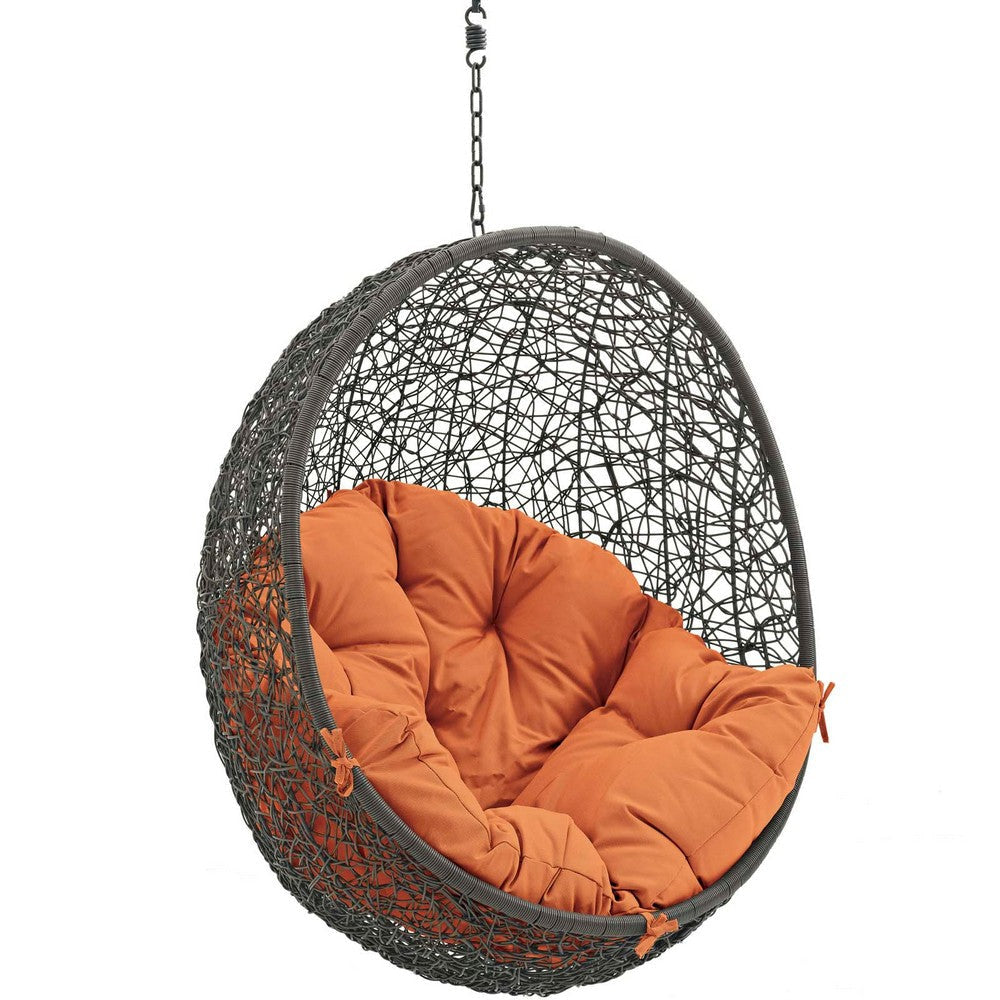 Modway EEI-2273-GRY-ORA Hide Wicker Rattan Outdoor Patio Porch Lounge Egg Swing Chair Set With Stand Gray Orange MDY-EEI-2273-GRY-ORA