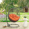 Modway EEI-2273-GRY-ORA Hide Wicker Rattan Outdoor Patio Porch Lounge Egg Swing Chair Set With Stand Gray Orange MDY-EEI-2273-GRY-ORA