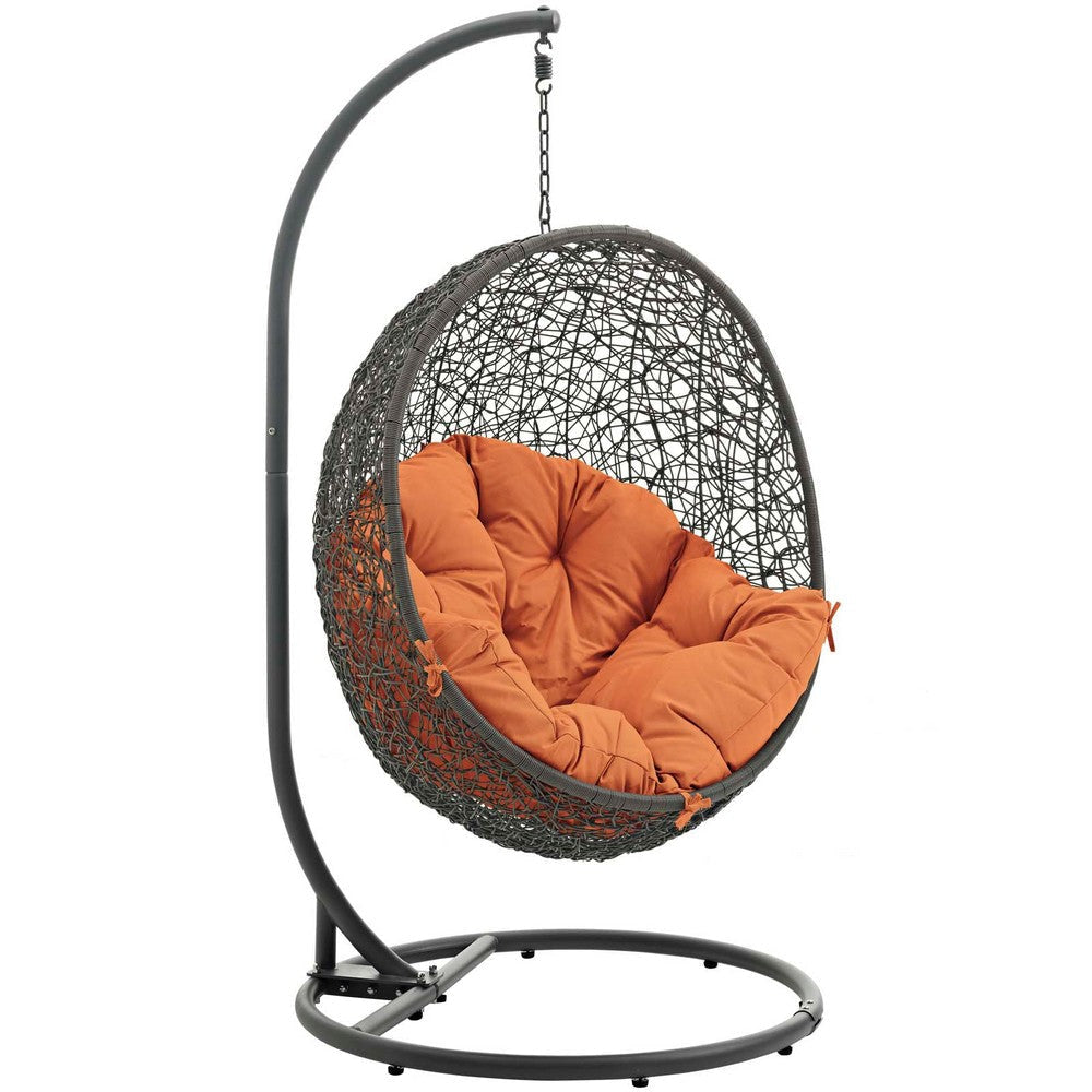 Modway EEI-2273-GRY-ORA Hide Wicker Rattan Outdoor Patio Porch Lounge Egg Swing Chair Set, With Stand, Gray Orange