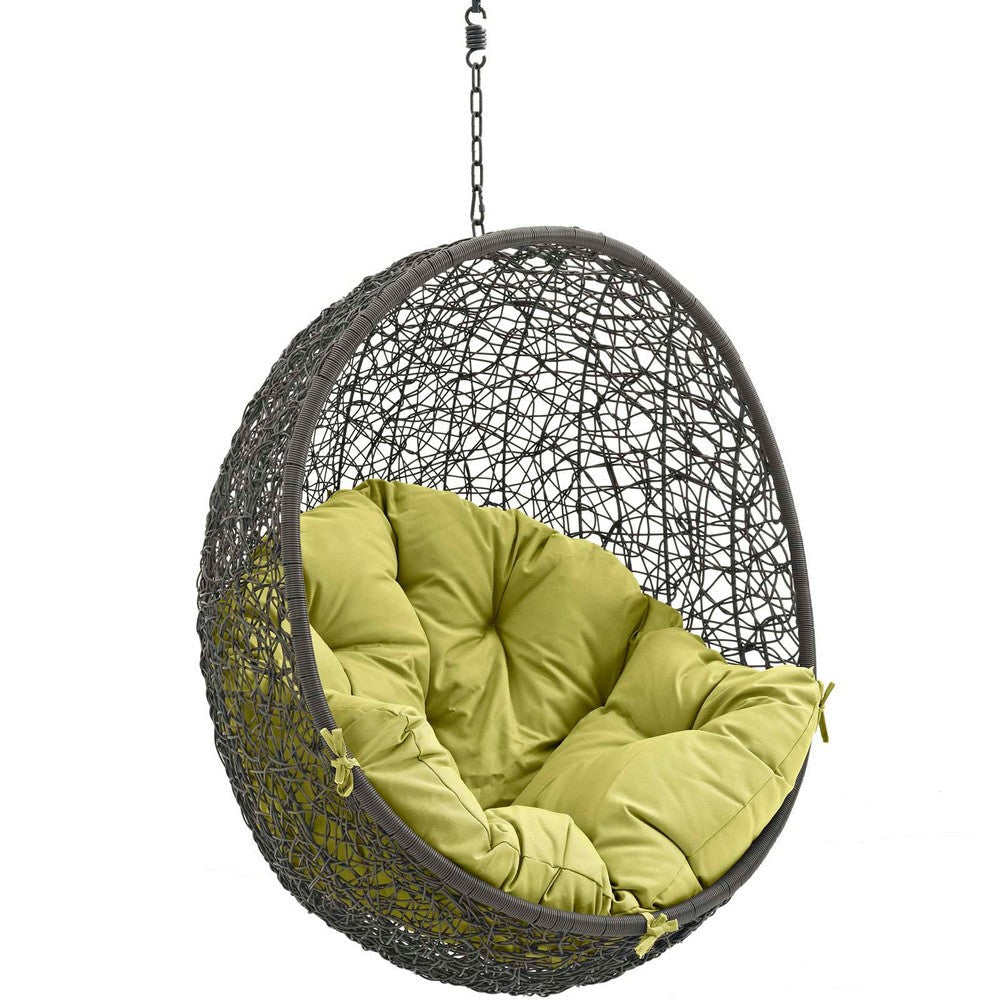 Modway Hide Wicker Rattan Outdoor Patio Porch Lounge Egg Swing Chair Set with Stand in Gray Peridot MDY-EEI-2273-GRY-PER