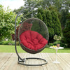 Modway Hide Wicker Rattan Outdoor Patio Porch Lounge Egg Swing Chair Set with Stand in Gray Red MDY-EEI-2273-GRY-RED