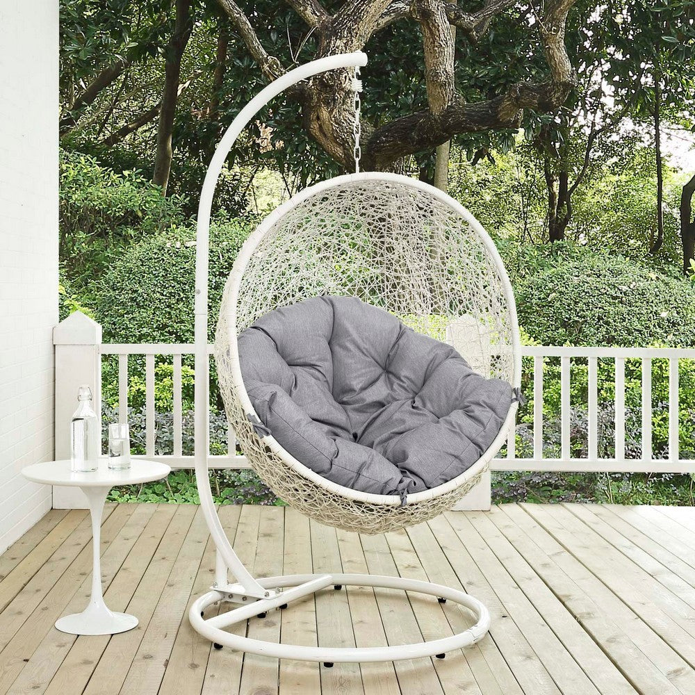 Modway EEI-2273-WHI-GRY MO-EEI-2273-WHI-GRY Hide Wicker Rattan Outdoor Patio Porch Lounge Egg Set Swing Chair with Stand Gray