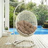 Modway Hide Wicker Rattan Outdoor Patio Porch Lounge Egg Swing Chair Set with Stand in White Mocha MDY-EEI-2273-WHI-MOC