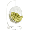 Modway Hide Wicker Rattan Outdoor Patio Porch Lounge Egg Swing Chair Set with Stand in White Peridot