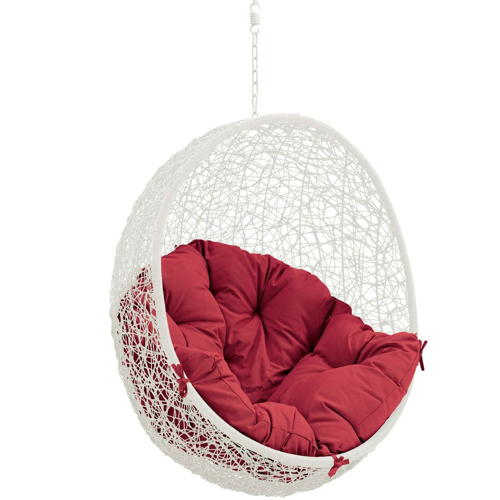 Modway EEI-2273-WHI-RED Hide Wicker Rattan Outdoor Patio Porch Lounge Egg Set Swing Chair with Stand Red MDY-EEI-2273-WHI-RED