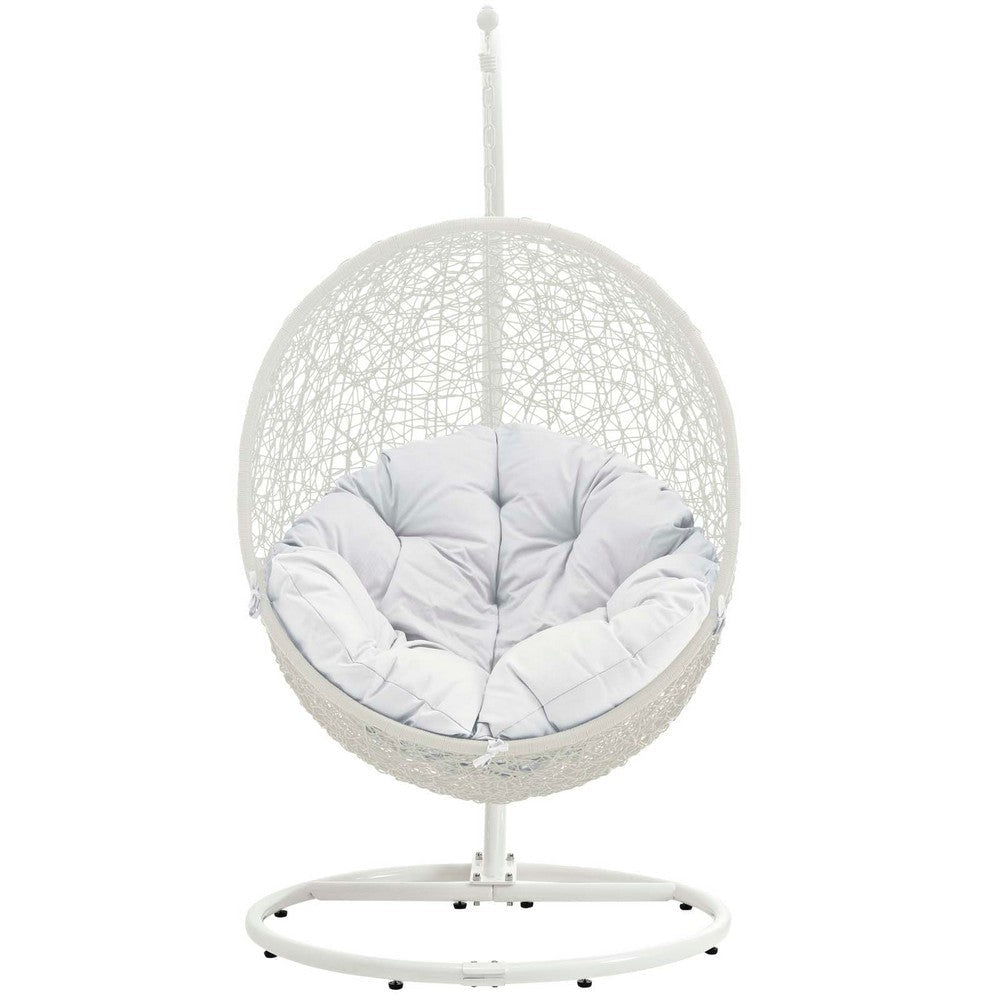 Modway Hide Wicker Rattan Outdoor Patio Porch Lounge Egg Swing Chair Set with Stand in White MDY-EEI-2273-WHI-WHI