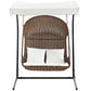 Modway Vantage Wicker Rattan Outdoor Patio Swing Chair with Canopy in Brown White MDY-EEI-2278-BRN-WHI-SET