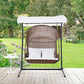 Modway Vantage Wicker Rattan Outdoor Patio Swing Chair with Canopy in Brown White MDY-EEI-2278-BRN-WHI-SET