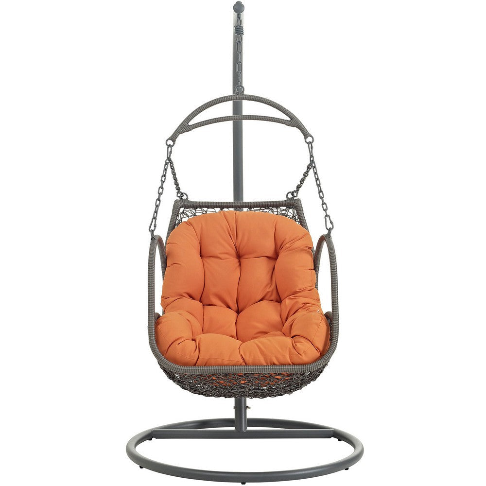 Modway Arbor Wicker Rattan Outdoor Patio Porch Lounge Hanging Swing Chair Set with Stand in Orange MDY-EEI-2279-ORA-SET