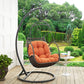 Modway Arbor Wicker Rattan Outdoor Patio Porch Lounge Hanging Swing Chair Set with Stand in Orange MDY-EEI-2279-ORA-SET