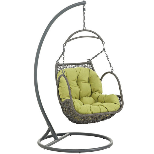 Modway Arbor Wicker Rattan Outdoor Patio Porch Lounge Hanging Swing Chair Set with Stand in Peridot