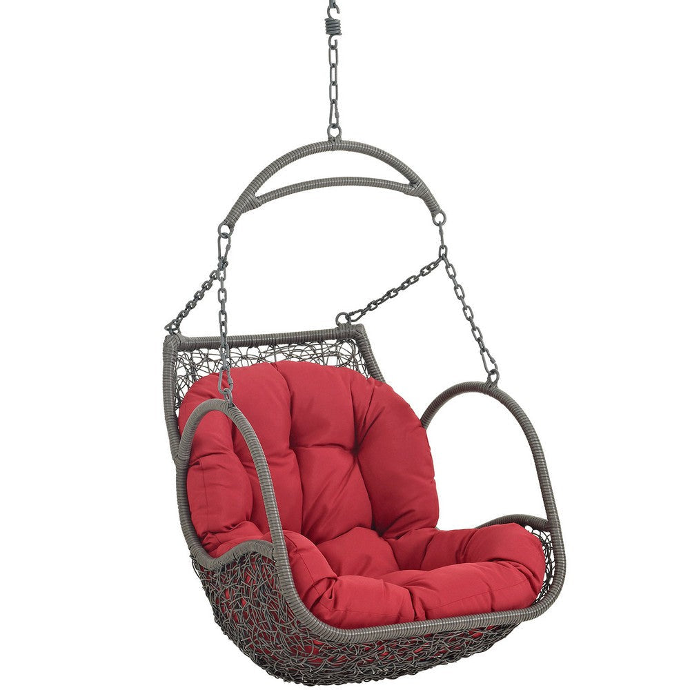 Modway Arbor Wicker Rattan Outdoor Patio Porch Lounge Hanging Swing Chair Set with Stand in Red MDY-EEI-2279-RED-SET