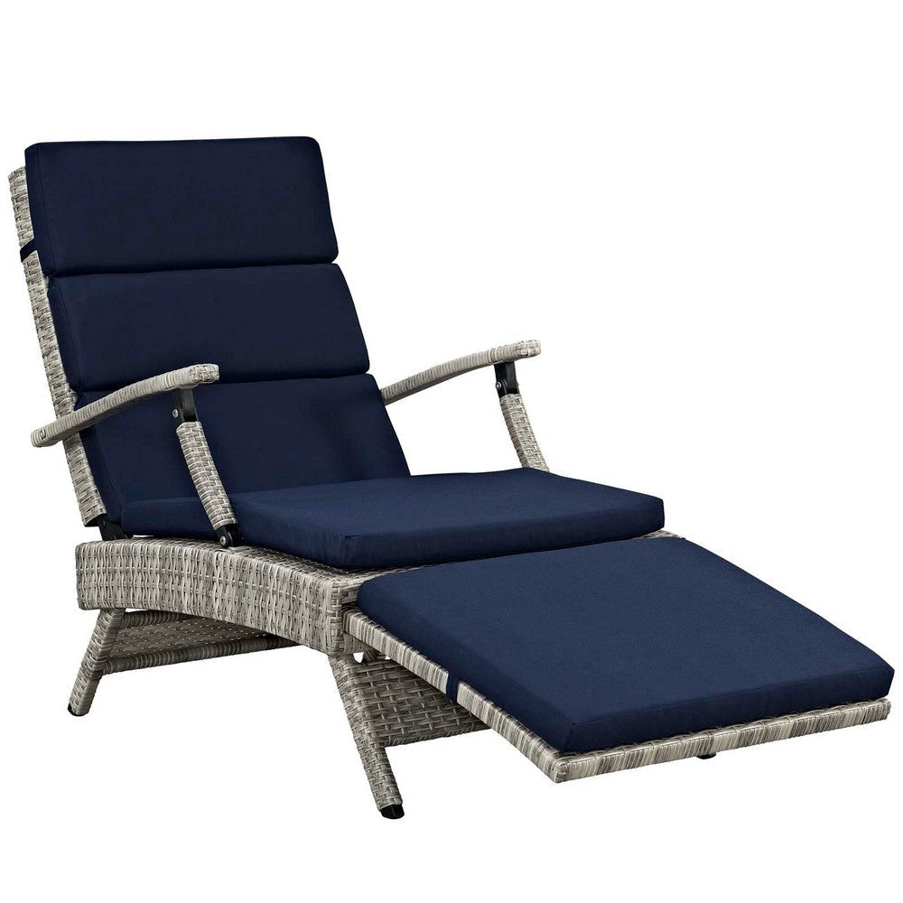 Envisage Chaise Outdoor Patio Wicker Rattan Lounge Chair - No Shipping Charges MDY-EEI-2301-LGR-NAV