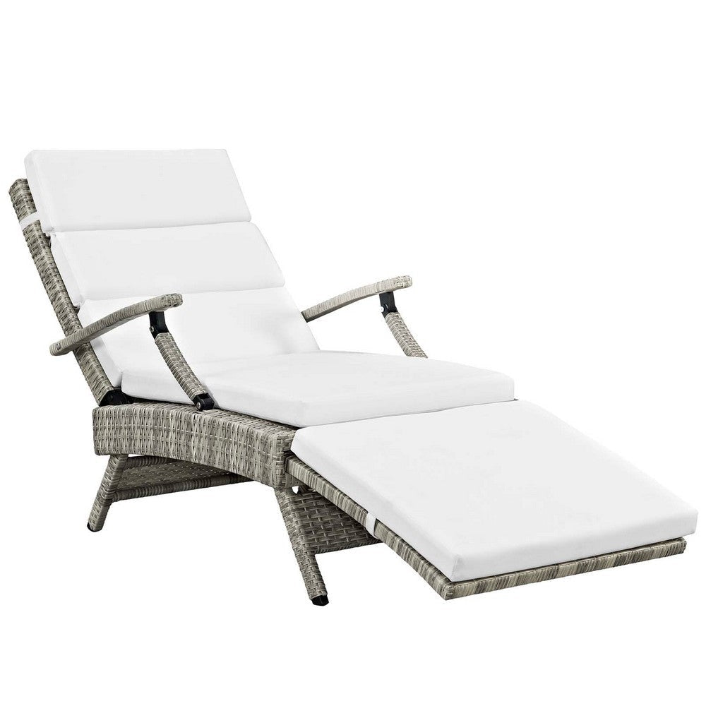 Modway Envisage Outdoor Patio Wicker Rattan Chaise Lounge in Light Gray White MDY-EEI-2301-LGR-WHI