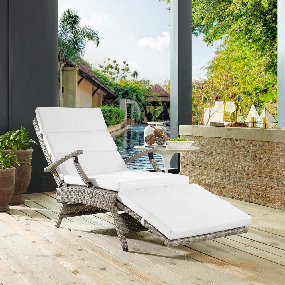 Modway Envisage Outdoor Patio Wicker Rattan Chaise Lounge in Light Gray White MDY-EEI-2301-LGR-WHI