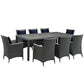 Modway Sojourn Wicker Rattan 7 Piece Outdoor Patio Sunbrella Dining Set in Canvas Navy