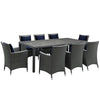 Modway Sojourn Wicker Rattan 7 Piece Outdoor Patio Sunbrella Dining Set in Canvas Navy