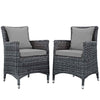 Modway Summon Wicker Rattan Aluminum Outdoor Patio Two Dining Arm Chairs with Sunbrella® Fabric Cushions in Canvas Gray