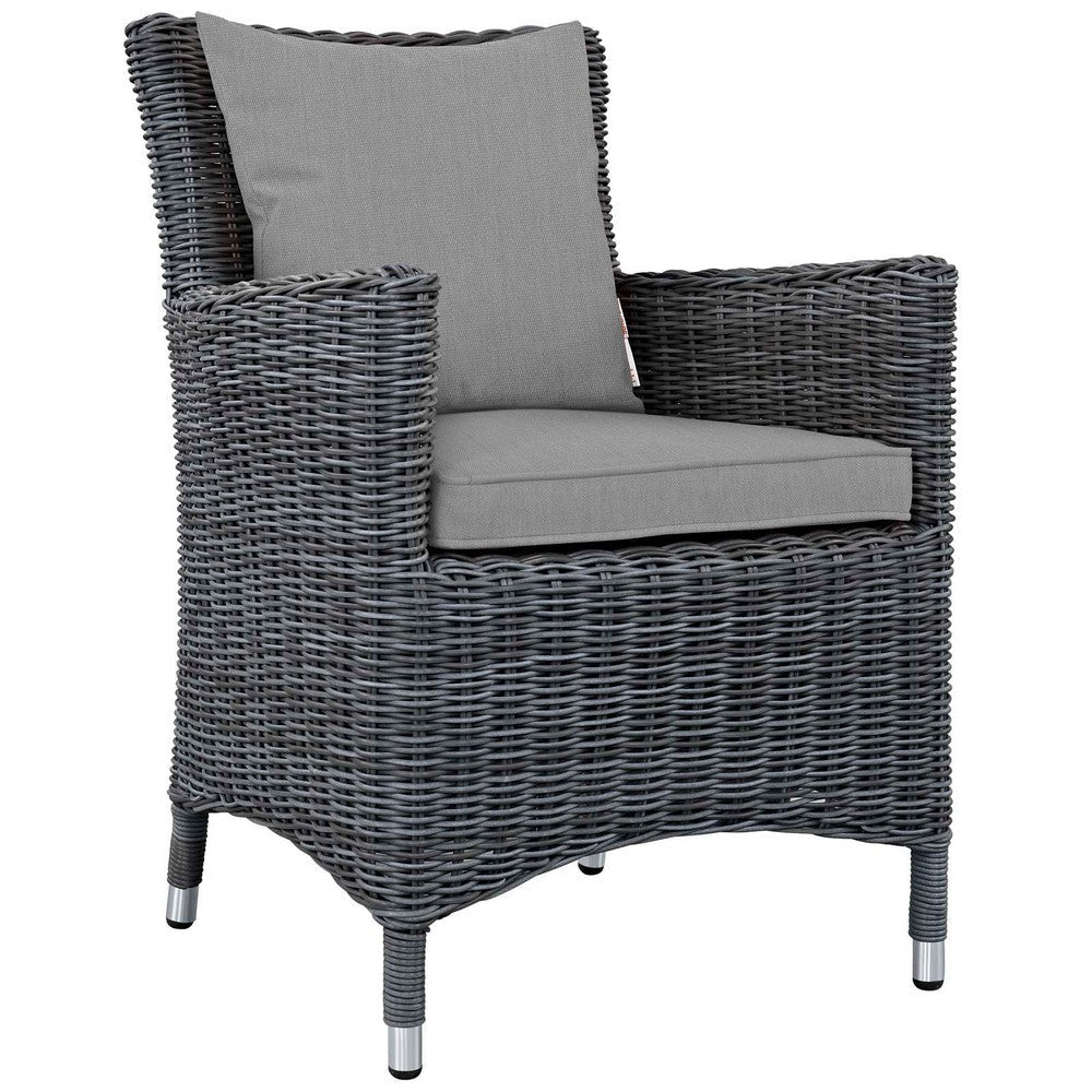 Modway Summon Wicker Rattan Aluminum Outdoor Patio Two Dining Arm Chairs with Sunbrella® Fabric Cushions in Canvas Gray