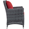 Modway Summon Wicker Rattan Aluminum Outdoor Patio Two Dining Arm Chairs with Sunbrella® Fabric Cushions in Canvas Red