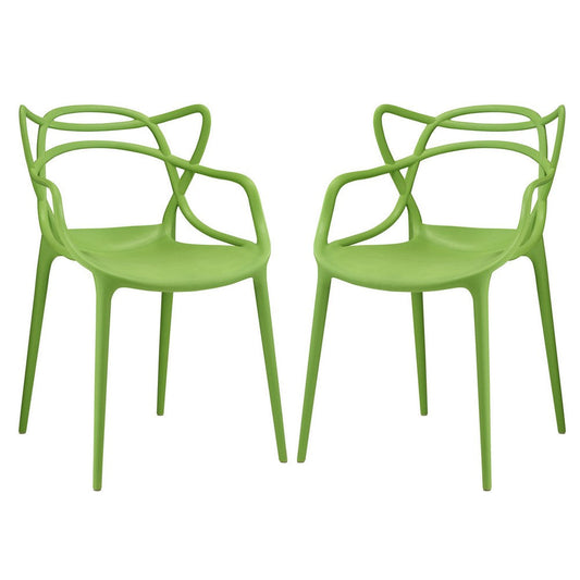 Modway Entangled Modern Molded Plastic Two Dining Armchairs in Green