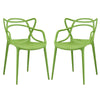 Modway Entangled Modern Molded Plastic Two Dining Armchairs in Green