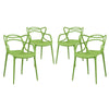 Modway Entangled Modern Molded Plastic Four Dining Armchairs in Green