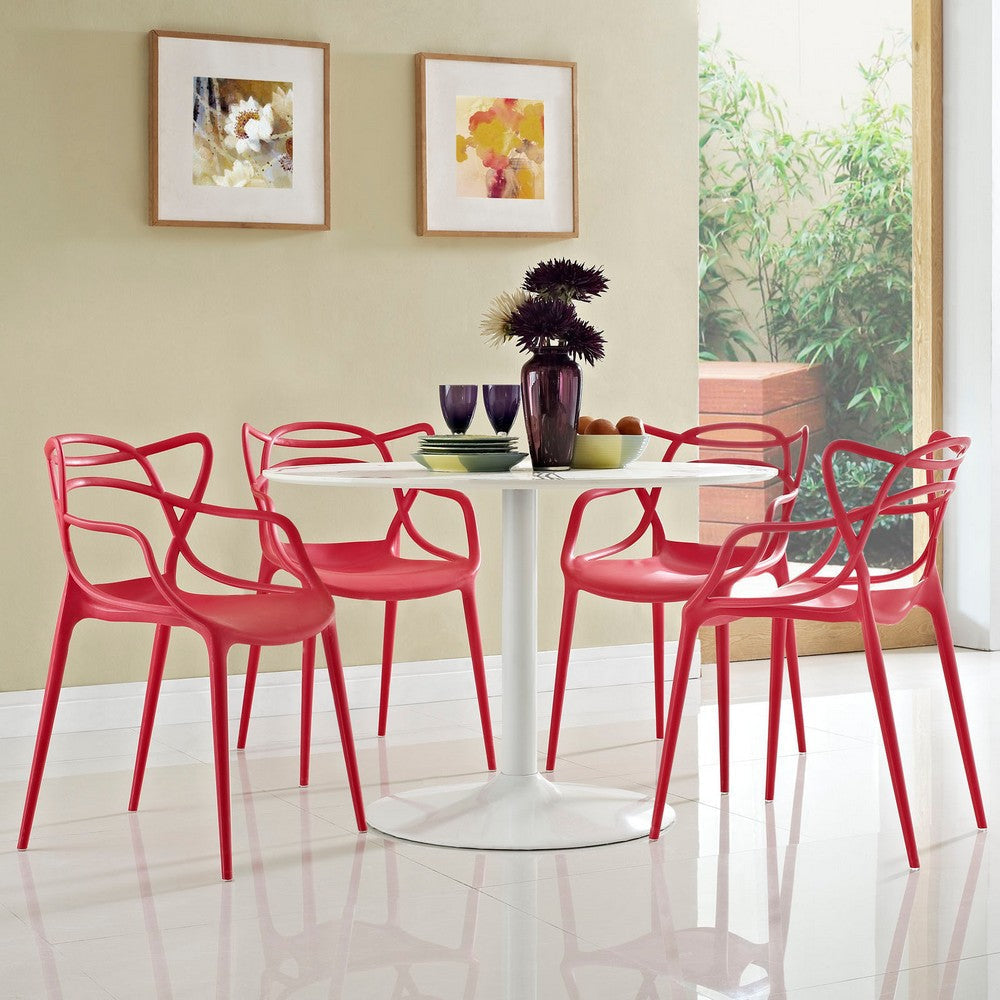 Modway Entangled Modern Molded Plastic Four Dining Armchairs in Red MDY-EEI-2348-RED-SET