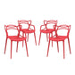 Modway Entangled Modern Molded Plastic Four Dining Armchairs in Red