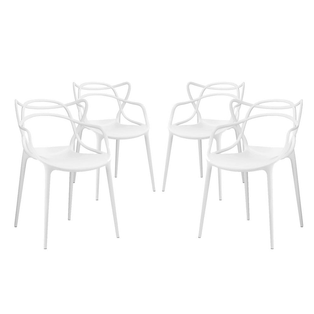 Modway Entangled Modern Molded Plastic Four Dining Armchairs in White