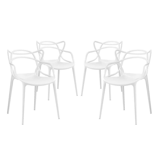 Modway Entangled Modern Molded Plastic Four Dining Armchairs in White